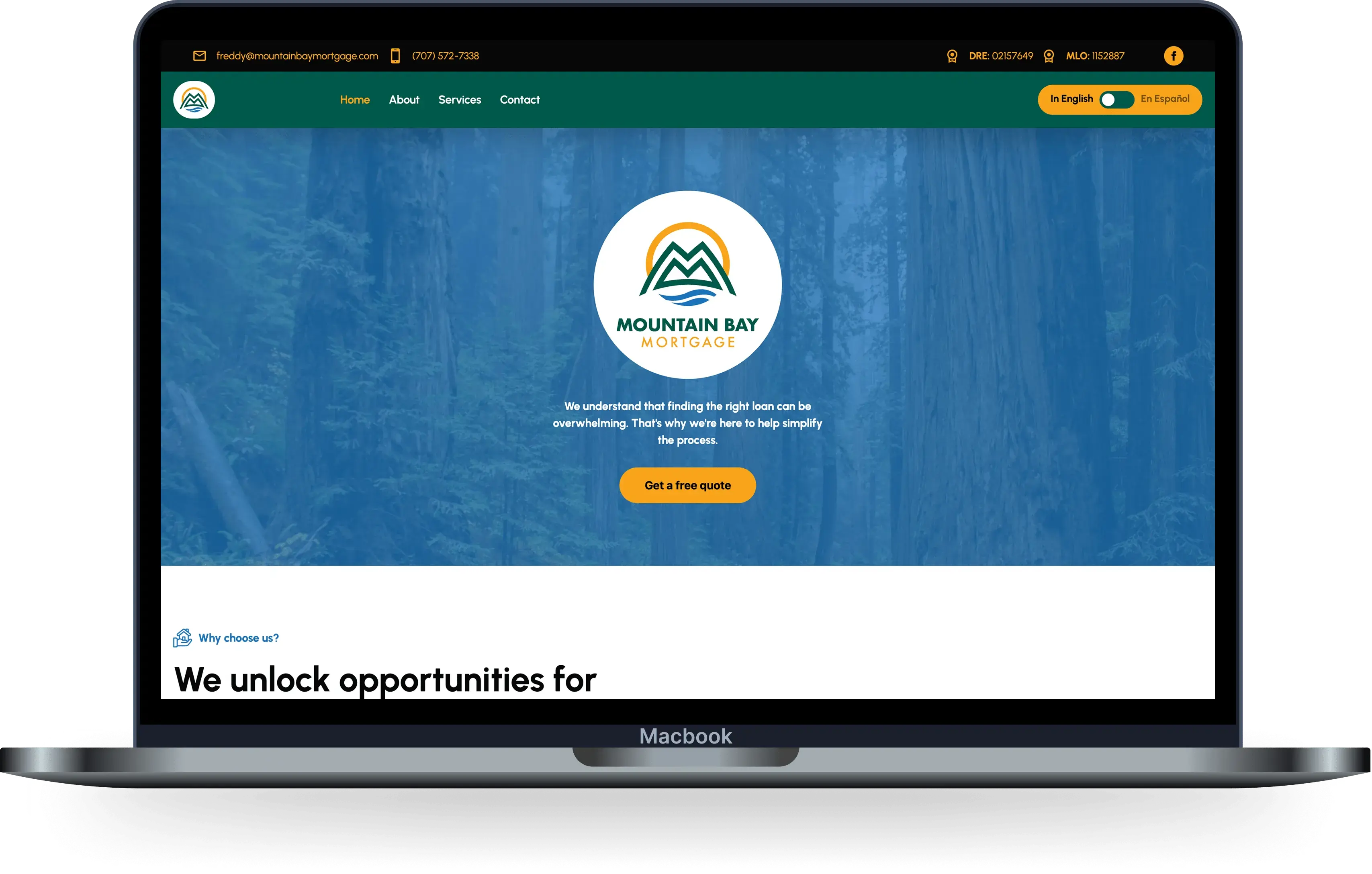 Mountain Bay Mortgage website displayed on a laptop